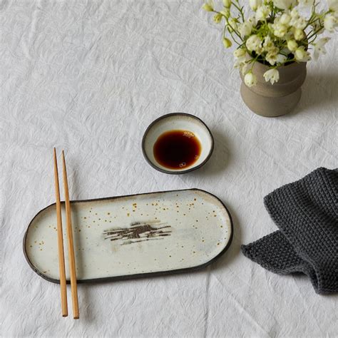 Black And White Ceramic Trays Oval Platters Japanese Sushi Etsy Uk