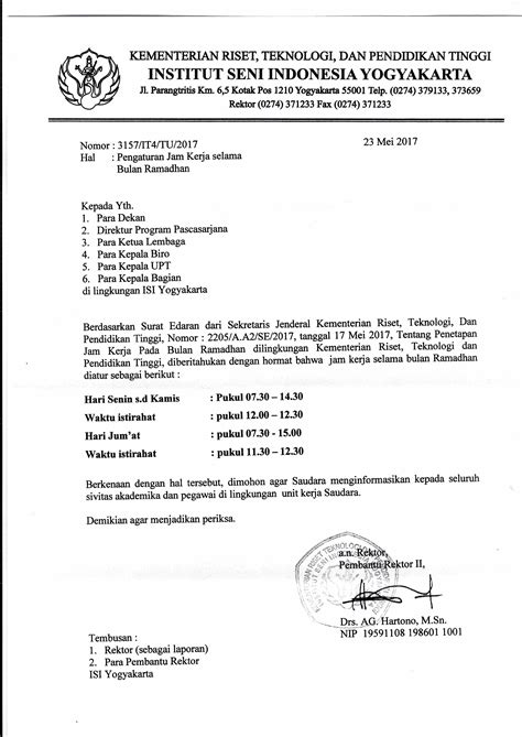 Contoh Surat Pemberitahuan Perubahan Jam Kerja Karyawan Pigura