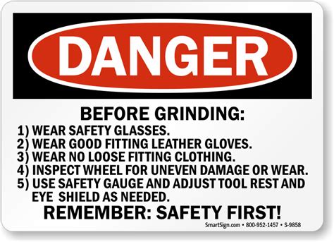 Grinder Safety Signs Wear Face Shield Eye Protection