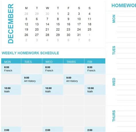 11 Free Homework Schedule Templates In Word And Excel Formats Excel