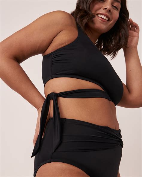 Solid One Shoulder Bandeau Bikini Top Black La Vie En Rose