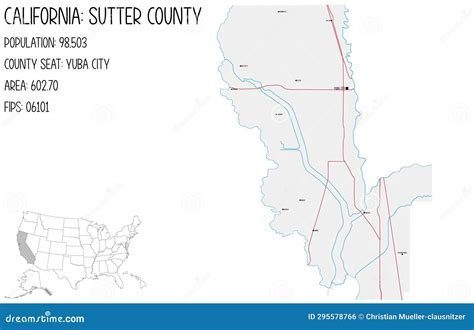 Map of Sutter County in California, USA Stock Vector - Illustration of ...