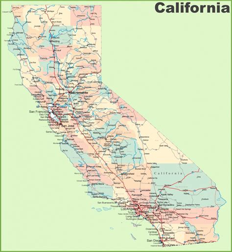 California Road Network Map | California | California Map, Highway ...