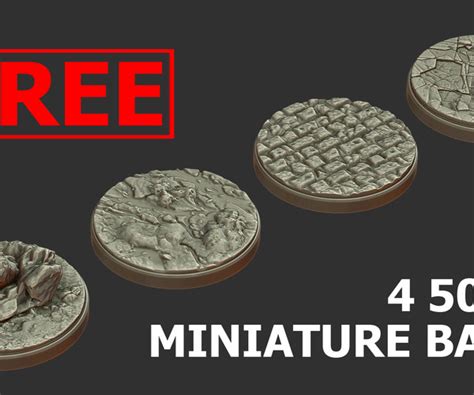 Artstation Free Pack 4 Miniature Bases 50mm 3d Print Ready Obj