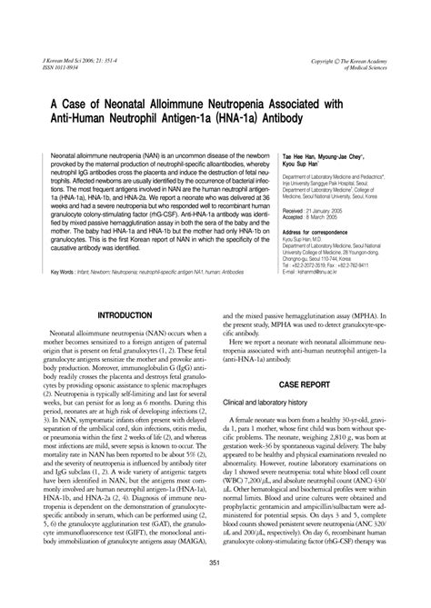 Pdf A Case Of Neonatal Alloimmune Neutropenia Associated With Anti