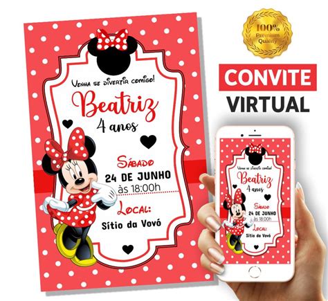 Convite Virtual Minnie Vermelha Elo Produtos Especiais