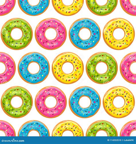 Color Donut Pattern. Glazed Donuts Background. Vector Illustration ...