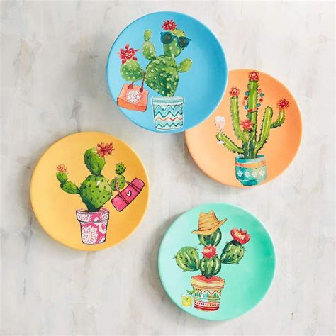 Pier Imports Fun Cactus Melamine Appetizer Plate Set Of Pottery