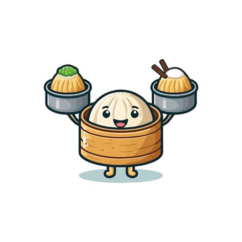 Cute Dim Sum Mascot Food Character Kawaii Dumpling Premium Ai