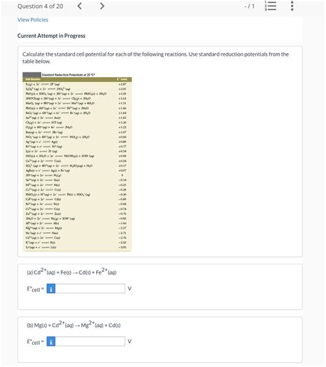 Solved Calculate the standard cell potential for each of the | Chegg.com