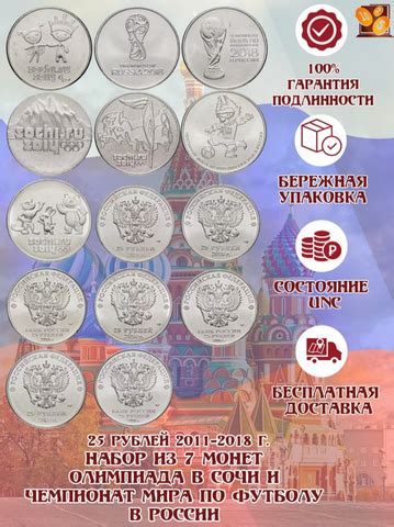 Набор из 7 монет номиналом 25 рублей "Олимпиада в Сочи" и "Чемпионат ...