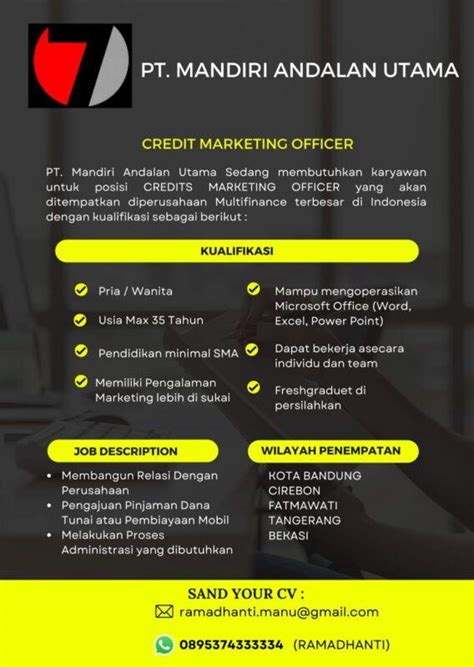 Lowongan Kerja Credit Marketing Officer Di Pt Mandiri Andalan Utama