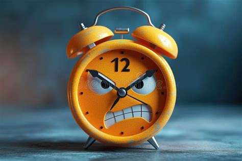 Cartoon Character Angry Sad Alarm Clock on Blue Background Stock Image ...