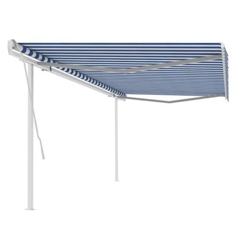 Toldo Retrátil Manual Postes 5x3 5 m Azul e Branco 3070056