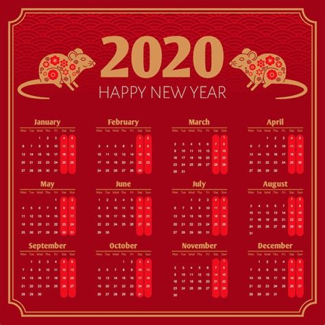 Free Vector | Red and golden chinese new year calendar