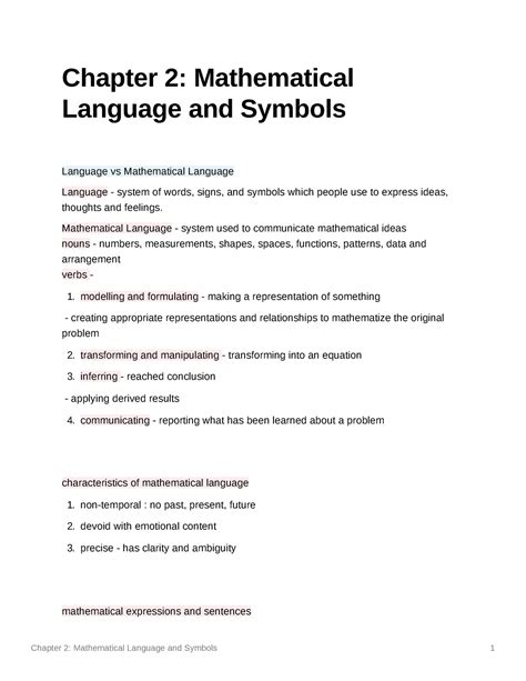 Chapter 2 Mathematical Language And Symbols Chapter 2 Mathematical