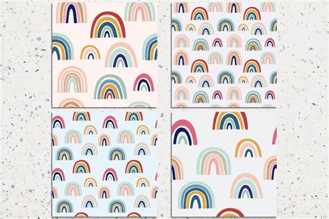 Modern Rainbows Seamless Patterns By North Sea Studio TheHungryJPEG