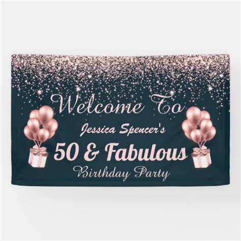 Customizable 50 And Fabulous Rose Gold Birthday Banner