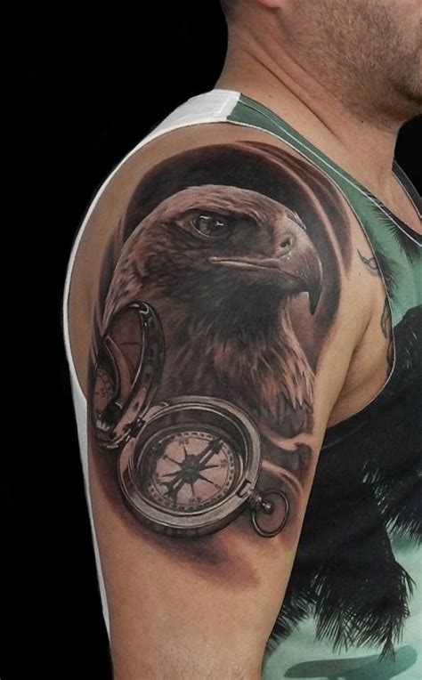 golden eagle,compass tattoo | Eagle tattoos, Tattoos, Badass tattoos