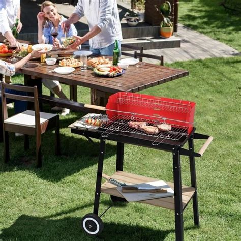 Gril Charbon Portable Avec Roue Support De Barbecue Au Charbon De