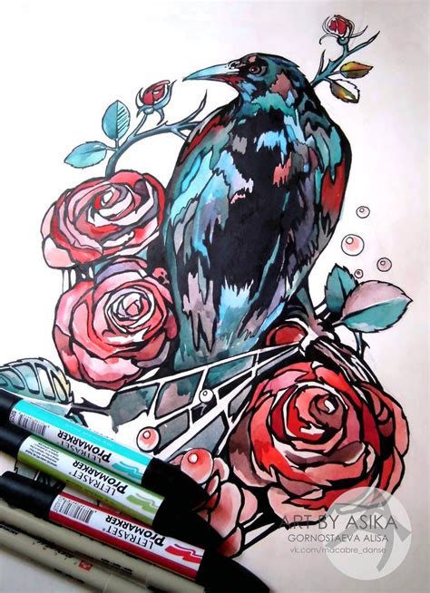 Tattoo sketch. Crow. by https://www.deviantart.com/asikaart on ...