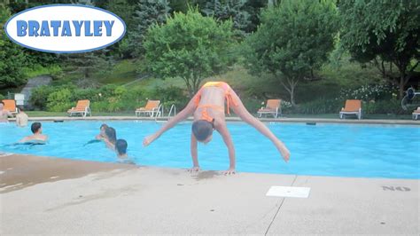 Gymnastics Tricks At The Pool Wk Bratayley Youtube