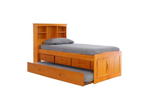 Twin Bookcase Captains Bed in Honey — Discovery World Furniture