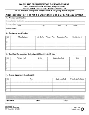 Fillable Online Mde Maryland Application For Permit To Operate Fuel