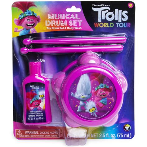 Trolls World Tour Musical Drum Set And Body Wash Bath Time Set Five