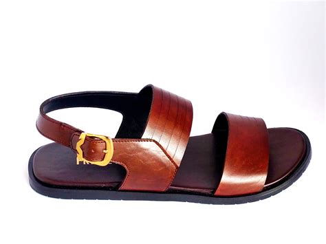 Original Leather Trendy Strip Brown Summer Sandals For Men - Frenzy