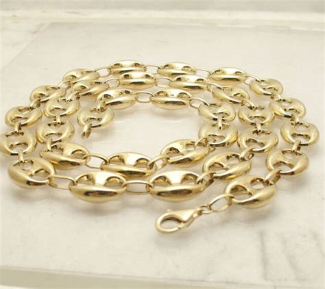 12mm Puffed Mariner Anchor Link Chain Necklace Real 10K Yellow Gold EBay