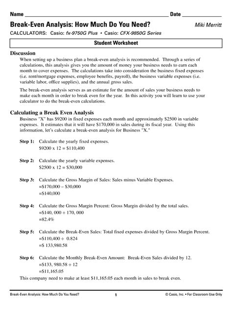 Fillable Online Break Even Analysis How Much Do You Need Fax Email