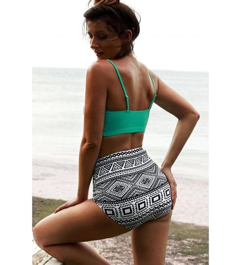 Women Vintage Polka Dot High Waisted Bathing Suits Bikini Green Mint C O Yvx