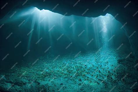 Premium Photo | Abandoned underwater cave in deep ocean with reefs and ...