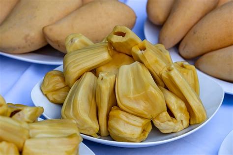 Premium Photo Fresh Jackfruit Slices On A White Plate Sweet Yellow