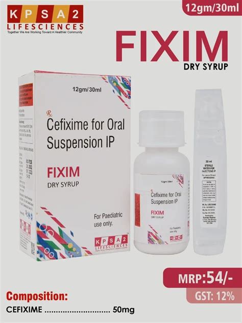 Fixim Dry Syrup Cefixime For Oral Suspension IP 50 Mg At 54 Box In