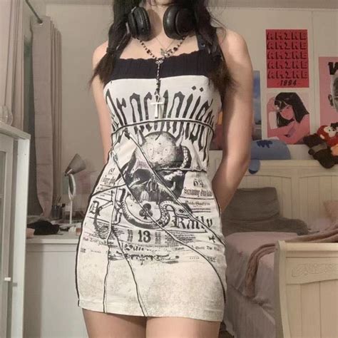 Y K Punk Millennium Hot Girl Skull Dress Dark Gothic Culture Sling Slim Fit Hip Skirt Shopee