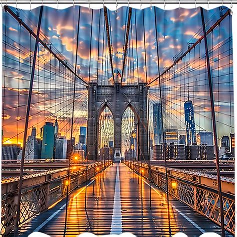 Brooklyn Bridge Sunset Shower Curtain Vibrant Nyc Skyline Design