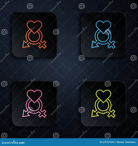 Color Neon Line Gender Icon Isolated On Black Background Symbols Of Men And Women Sex Symbol