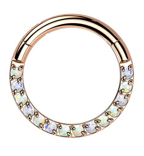 Obverse Rose Gold Pvd Titanium Opalite Hinged Segment Ring