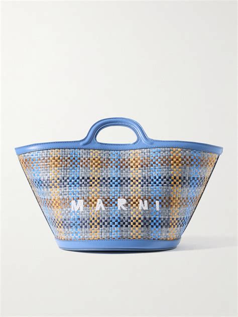 Marni Tropicalia Small Leather Trimmed Embroidered Faux Raffia Tote