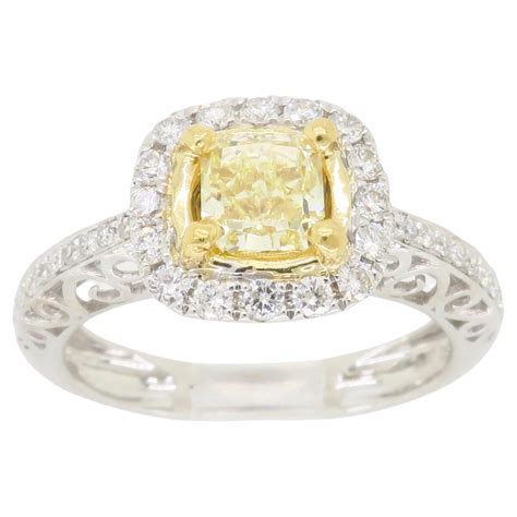 Fancy Canary Yellow Round Diamond Double Halo Engagement Ring At