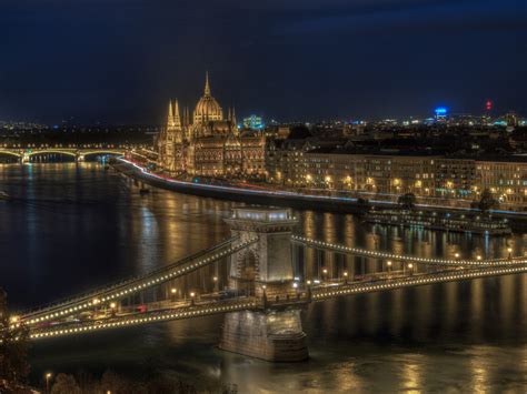 Download Danube Bridge City Night Chain Bridge Hungarian Parliament