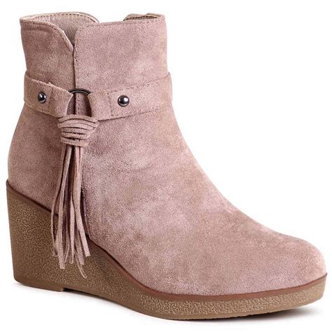 Damenschuhe Keilabsatz Stiefeletten Velours Keil Booties Ankle Boots