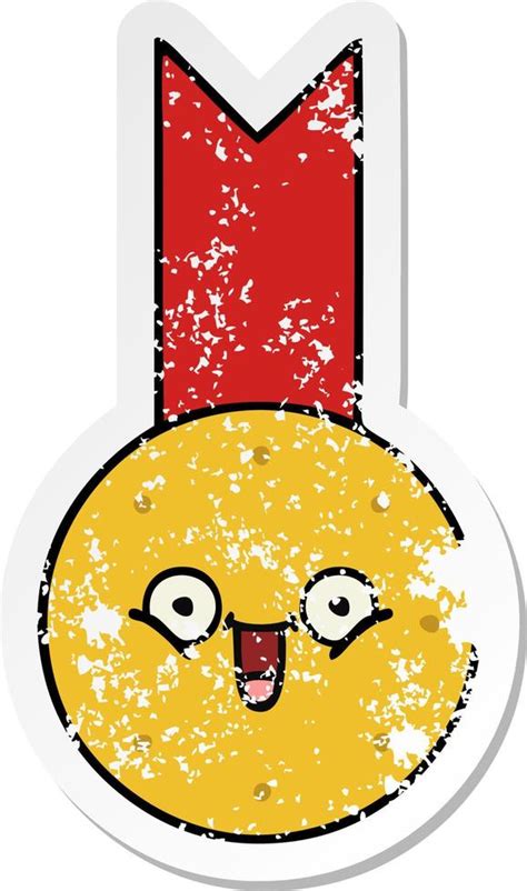 Distressed Sticker Of A Cute Cartoon Gold Medal 10533858 Vector Art At