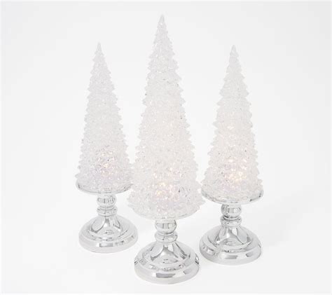 Set Of 3 Lit Glistening Trees With Silver Base By Valerie QVC