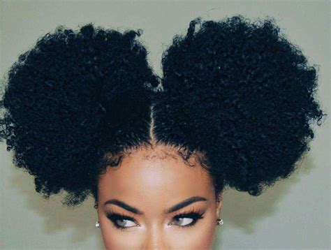 Pom Poms Two High Buns On Natural Hair Naturalhairstyles Naturalhaircommunity Naturalhai