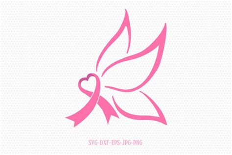 Cancer Ribbon With Butterflies Svg