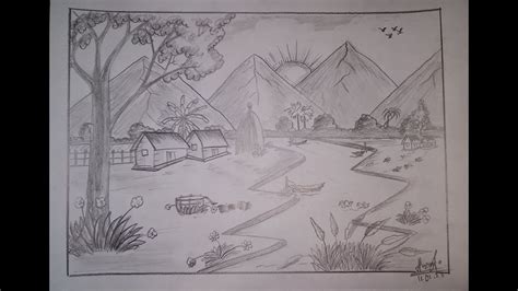 How To Draw Bangladeshi Village Scenery Village Drawing Easy