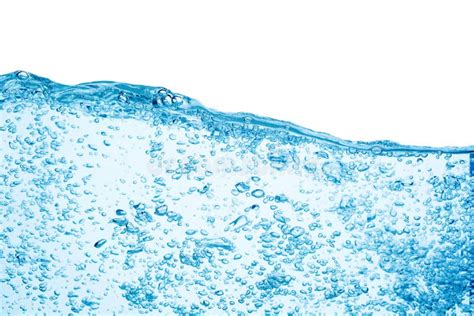 Blue Water Surface With Splash Waves And Air Bubbles Stock